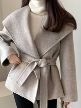 Aurohaya Wool-Look Short Belted Coat Oversized Women’s Casual Blouson with Pockets